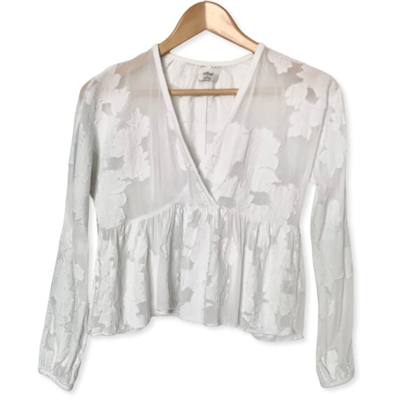 Wilfred Augustine Blouse Ruffled Peplum Cropped Sheer Floral Blouse Coquette - Picture 4 of 16